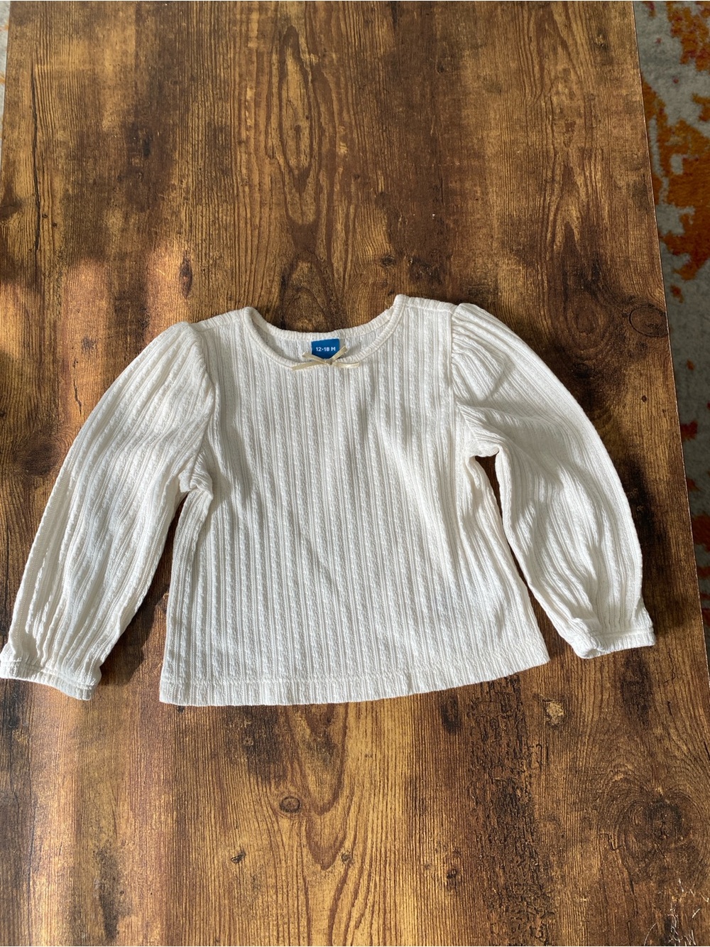 Old Navy White Ribbed Crewneck Sweater with Puff Sleeves